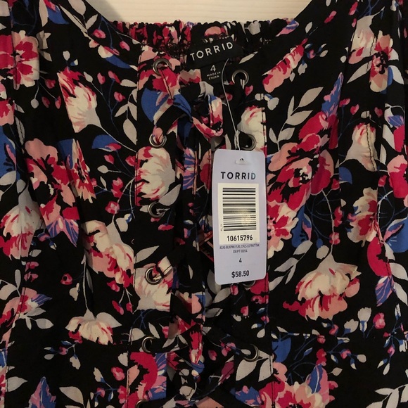 Torrid Black Floral Challis Lace-Up Dress, NWT - Picture 4 of 11